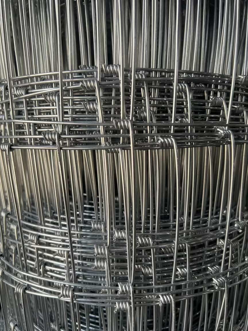 Galvanized field fence wire close-up